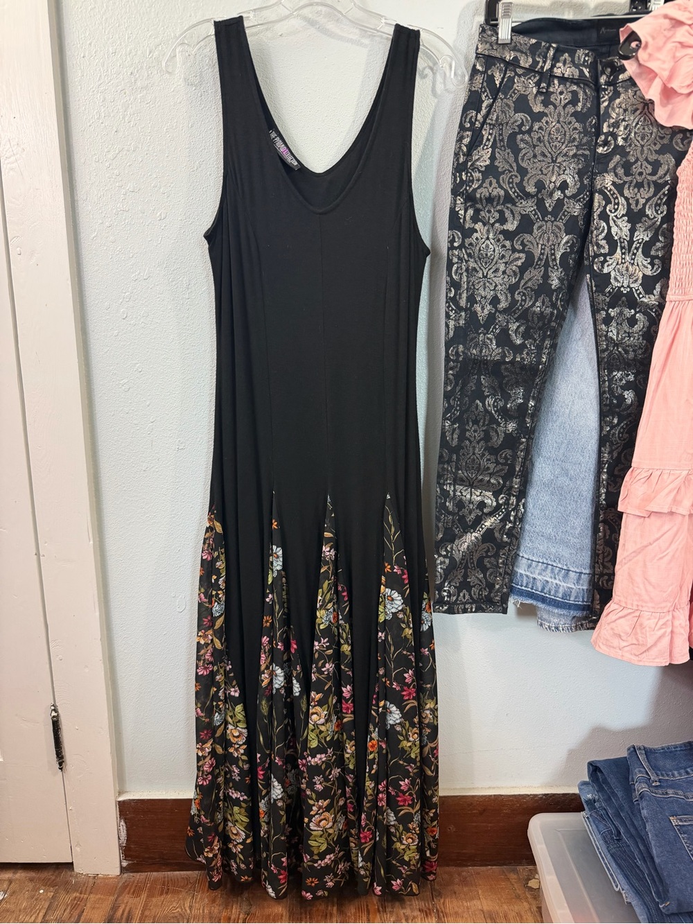 The Pyramid Collection Black Maxi Dress with Floral Panels